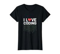 Adoro i programmatori Coding Pixel Heart Maglietta con Stampa Grafica Economica, Donna, Nero, S