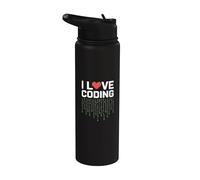 Adoro i programmatori Coding Pixel Heart Stainless Steel Insulated Water Bottle