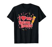 Adoro Il Mio Sugar Daddy Magliette Divertenti Regali per la Festa del papà per papà Maglietta con Grafica e Frase sul Cuore