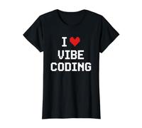 Adoro Vibe Coding Pixel Heart Programming Coder Maglietta con Stampa Grafica Economica, Donna, Nero, M