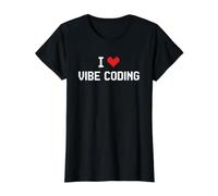 Adoro Vibe Coding Pixel Heart Programming Coder Maglietta con Stampa Grafica Economica, Donna, Nero, S