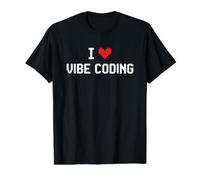 Adoro Vibe Coding Pixel Heart Programming Coder Maglietta con Stampa Grafica Economica, Uomo, Nero, S