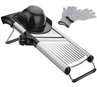ADOV Mandolina per Verdure, Lame in Acciaio Inox Professionale Tagliaverdure Julienne con Guanti Sicurezza, Regolabile Multifunzione Cucina Affetta Verdure per Tagliare Grattugiare Patate Frutta