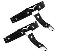 Adove Giarrettiera da donna regolabile in pelle, a forma di cuore gamba giarrettiera con clip punk goth giarrettiera per calze alte coscia, 2p nero a forma di cuore, Taglia unica