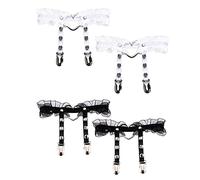 Adove Giarrettiera regolabile in pelle per coscia, a forma di cuore, con clip punk goth giarrettiere per calzini alti alla coscia nero, 2p nero, pizzo bianco 2p, taglia unica