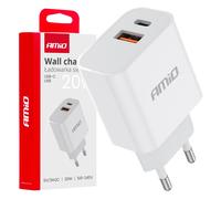 Ładowarka sieciowa PRO-09 USB + USB-C 20W Quick Charge 230V AMIO-02935