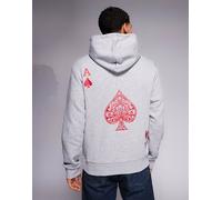 ADPT - Felpa con cappuccio oversize grigio chiaro con asso di cuori 2XL