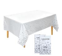 ADQUATOR 2 tovaglie in plastica bianca con stelle argentate, 137 x 274 cm, con coriandoli, per feste, picnic, baby shower, Halloween, decorazioni natalizie