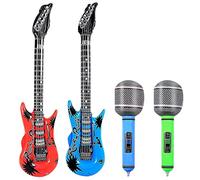 ADQUATOR 4 palloncini gonfiabili 100 cm chitarra e microfono 35 cm, set di strumenti musicali rock and roll per adulti bambini puntelli decorazioni