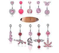 ADRAMATA 10 Pcs 14G Ombelico Acciaio Chirurgico Cuore Farfalla Pendente Ipoallergenici Rosa Blu Anello Corpo Piercing Gioielli Donna Estate Spiaggia