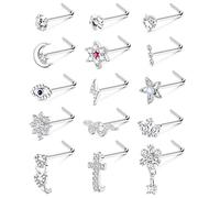 ADRAMATA 15 PCS 20G Piercing Naso per Donna Uomo in Acciaio Chirurgico Naso Piercing L/Screw a Forma di Anello Naso Fiore di Serpente Argento Oro Piercing Naso Brillantino Gioielli