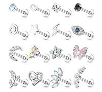 Adramata 16 Pcs 16G Piercing Orecchio Acciaio Chirurgico Orecchio Set Trago Cartilagine Helix Orecchini Piercing Set Fiore Farfalla Orecchio Piercing Gioielli Trago Helix Piercing per Donna