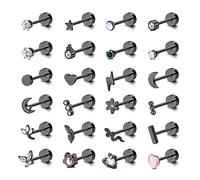 Adramata 24Pcs Orecchini Piercing per Donna - Acciaio Chirurgico, Bottone, Trago, Cartilagine, Helix, Farfalla, Fiore, Conch - Orecchio e Trago