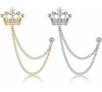 ADRAMATA 2Pcs Spilla Catena per Gli Uomini, Spille del Collare Distintivo Spille della Catena per Camicette, Spilla Corona per Donna Uomo, Vestito Accessori per Uomo, Regalo per La Festa del papà