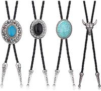 ADRAMATA 4 Pezzi Bolo Tie per Gli Uomini Cowboy Occidentale Cravatta in Pelle Accessori per Costumi di Halloween per Uomo Donna
