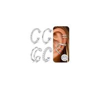 Adramata 4Pcs Ear Cuff Argento 925 Orecchinia Senza Buco Regolabile Orecchini Clip Ipoallergenici Orecchino Finti Non Piercing per Helix Cartilagine Ear Cuff Orecchini Donna Oro/Argento