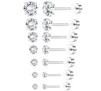 Adramata 7 Paia Orecchini Set Senza Filetto Push in per Donna Uomo Acciaio Inossidabile 2-8mm 5A Zircone Cubico Orecchini a Perno Oro Placcato 18K Delicati Orecchini Set per Cartilagine Piercing,AS