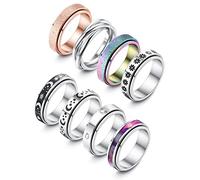 ADRAMATA 8 Pezzi Fidget Anello per Ansia Sollievo Acciaio Inossidabile Anelli per Donna Uomini Anti Stress Band Anelli Set Spinner Anelli per Anti Stress