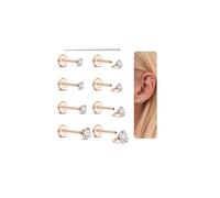 ADRAMATA 8Pcs Piercing Trago Piercing Labret Internamente Filo, Acciaio Chirurgico Piercing Naso Brillantino, CZ Piercing Medusa Cartilagine 16/18G Piercing Helix -Argento/Oro/Oro rosa,RG18