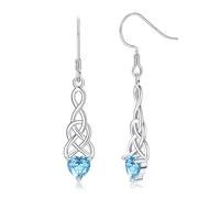 Adramata Orecchini Donna Argento 925 Orecchini con Pietra Portafortuna Brillante Orecchini Pendenti con Nodo Celtico Orecchini a Cuore Anallergici Orecchini a Goccia Argento Orecchini Pendenti Donna
