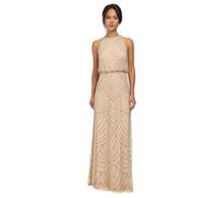 Adrianna Papell Abito Blouson con Perline Art Deco Donna con Scollo all'Americana, Nude, 52