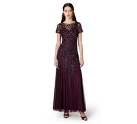 Adrianna Papell Short-Sleeve Floral Beaded Godet Gown Vestito, Prugna Notte, 50 Donna
