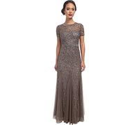 Adrianna Papell Women's Short Sleeve Beaded Mesh Gown, Lead, 8