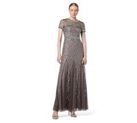 Adrianna Papell Women's Short Sleeve Beaded Mesh Gown, Lead, 8