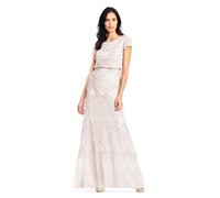 Adrianna Papell Women's Short Sleeve Blouson Beaded Gown, Blush/Gold, 4