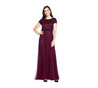 Adrianna Papell Women's Short Sleeve Blouson Beaded Gown, Cassis, 10