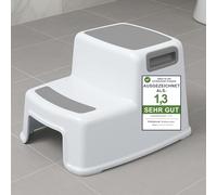 ADRIANO PORCARO Sgabello per bambini, 2 livelli, altezza 26 cm, portata 80 kg, superficie gommata, sgabello per bambini, bagno con maniglie, per adulti, anziani, grigio