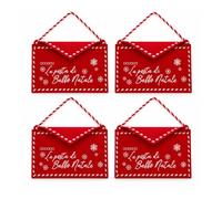 ADRIORA 4 Letterine Babbo Natale in Feltro Rosso 16x10 cm con Cordino | Buste natalizie decorative con scritta La posta di Babbo Natale, ideali per letterine, cartoline e decorazioni