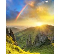 adrium Foto in legno 30 x 30 cm: Valle di montagna all'alba. Paesaggio estivo naturale (57051788)