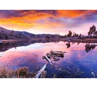 adrium Foto in legno 90 x 60 cm: scena al tramonto sul lago al tramonto Autunno Nature Landscapes (141748801)