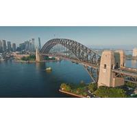 adrium Immagine in alluminio composito 110 x 60 cm: Australia, Sydney: vista aerea del ponte Sydney Harbour con auto in movimento alla luce del mattino, tra cui guida un traghetto.
