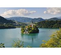 adrium Immagine in legno 110 x 70 cm: Lago di Bleder con antico monastero sull'isola, uno dei luoghi turistici più belli della Slovenia (52663793)