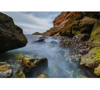 adrium Immagine in legno 120 x 80 cm: tramonto sulla spiaggia tra le rocce vicino alla città di Denia. Distretto di Valencia, Spagna. (102961900)