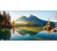 adrium Immagine in legno 130 x 70 cm: Fantastica alba autunnale sul lago Hintersee, vista mattutina colorata delle Alpi Bavaresi al confine austriaco (116551645)