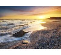 adrium Immagine in legno 40 x 30 cm: riva del mare durante l'alba dorata. Splendido paesaggio marino naturale (47667401)