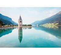 adrium Immagine in legno 50 x 30 cm: il vecchio campanile della chiesa Curon Venosta sorge dal lago Waters di Resia, Graun nel villaggio Val Venosta, Trentino-Alto ADI (116568689)