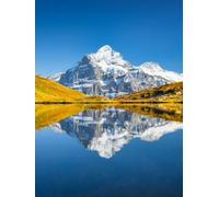 adrium Immagine in legno 50 x 70 cm: alte montagne e riflessioni sulla superficie del lago. Valle di montagna con lago. Paesaggio negli altopiani in estate. (207232144)