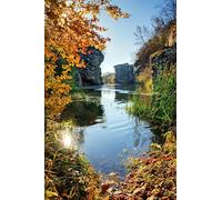 adrium Immagine in legno 70 x 110 cm: Bellissimo fiume tranquillo nella gola in una mattina limpida e soleggiata (15856821)