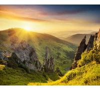 adrium Immagine in legno 70 x 60 cm: Valle di montagna all'alba. Paesaggio estivo naturale (58782476)