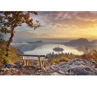 adrium Immagine in legno 90 x 60 cm: Autunno Lago Bleder Lago di Bleder con piccola isola Bled durante l'alba autunnale. Bled, Slovenia, Europa. (47688499)
