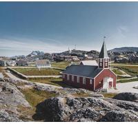 adrium Quadro acrilico 80x70 cm: Cattedrale della Chiesa della Chiesa Nuuk La Chiesa della Resurrezione Capitale Groenlandia Giornata Soleggiata con Cielo Blu Rocce e Montagne nel