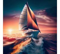 adrium Quadro composito in alluminio 30 x 30 cm: yacht che naviga al tramonto attraverso onde colorate dell'oceano, con infiniti orizzonti e incredibili onde schiumose (198188350)