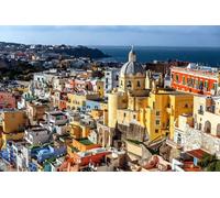 adrium Quadro composito in alluminio 60 x 40 cm: Procida, Italia Città Vecchia Silhouette nel Mediterraneo al crepuscolo. (208200479)