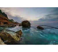 adrium Quadro in alluminio composito 120 x 80 cm: tramonto sulla spiaggia tra le rocce vicino alla città di Denia. Distretto di Valencia, Spagna. (102975601)