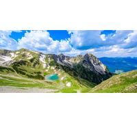 adrium Quadro in alluminio composito 130 x 60 cm: splendido scenario del lago Gaisalp e del Rubihorns a Oberstdorf, vista dalla testa di Deinenkopf, Alpi di Algovia (154262449)