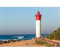 adrium Quadro poster 80 x 50 cm: spiaggia faro rosso bianco con l'orizzonte blu dell'oceano onde uno stile di vita festivo (104697900)